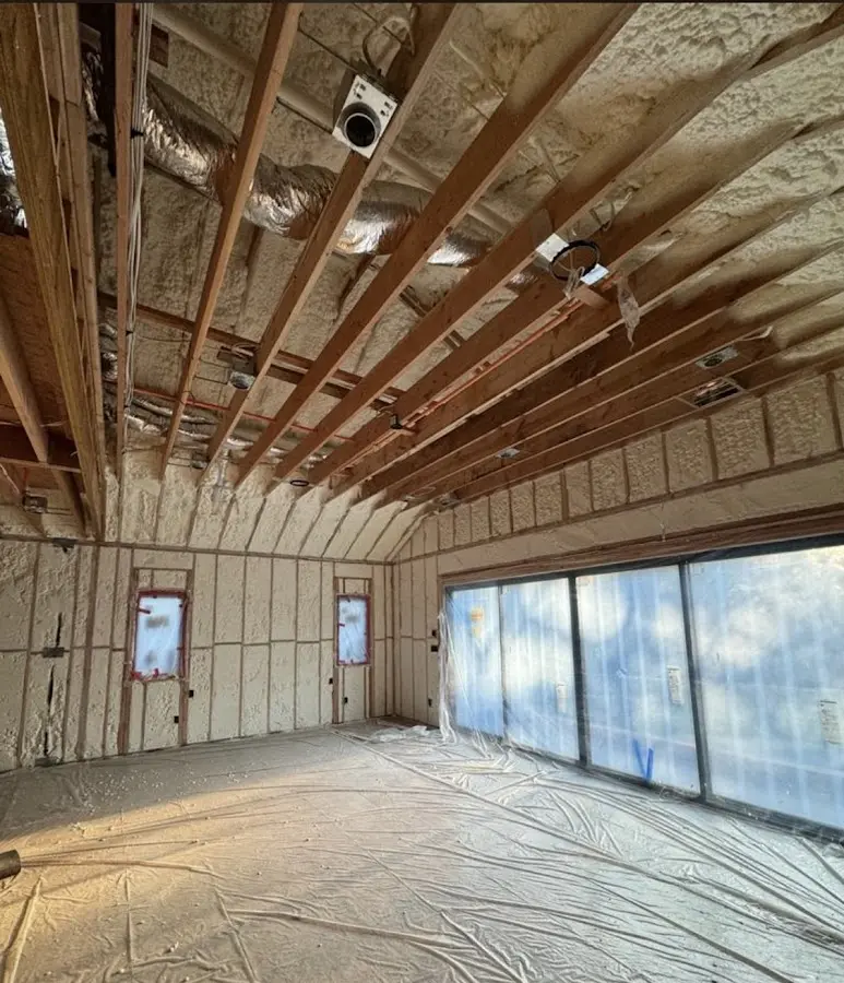 Interior walls and ceiling insulated with spray foam during new construction in Oak Grove